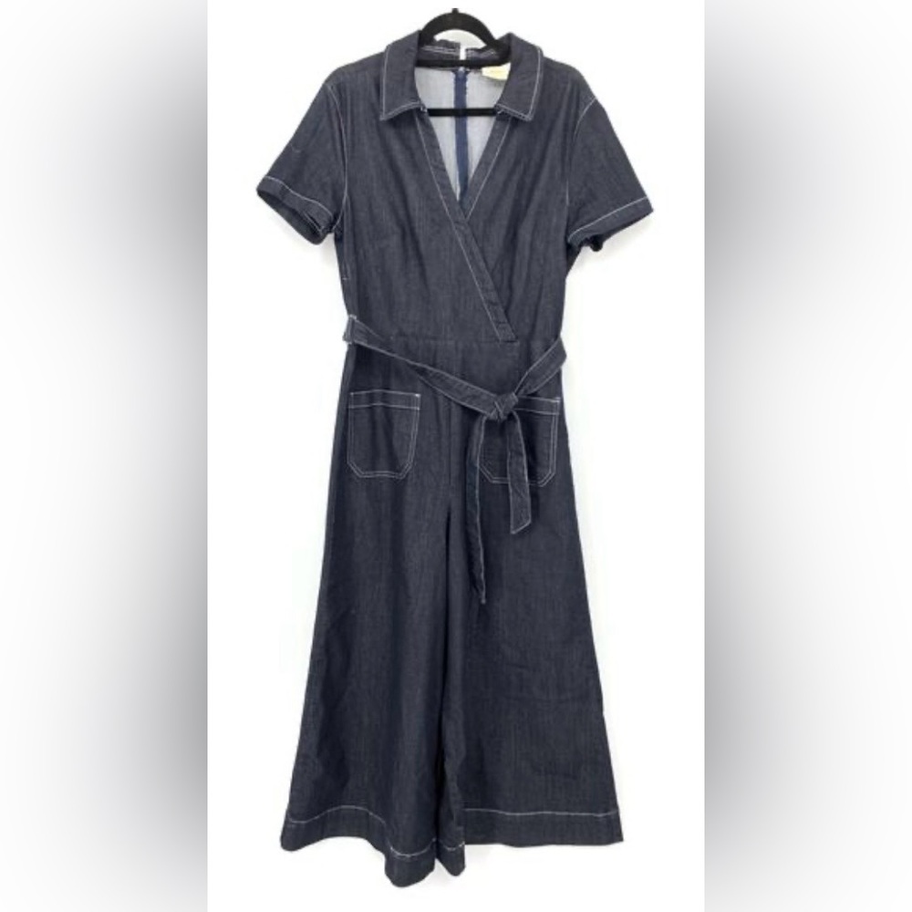 Maeve Anthropologie Colette Wrap Jumpsuit Ponte Denim Blue 10 - Picture 6 of 14
